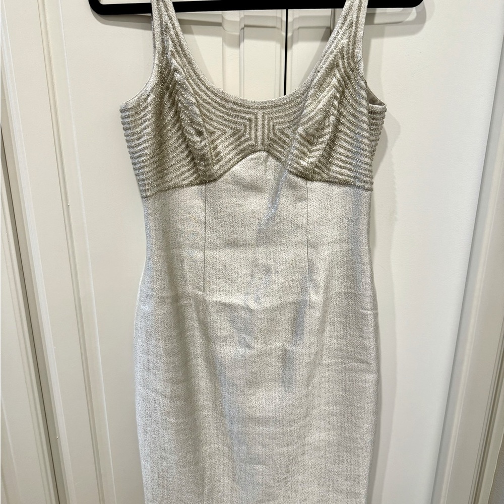 Carmen Marc Valvo - Silver Beaded Cocktail Dress - Size 4.